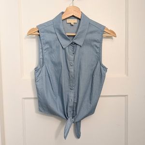 NWOT Modcloth cropped sleeveless chambray button up